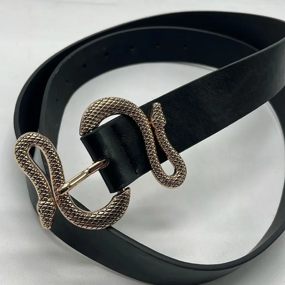 Black Faux Leather Snake Belt